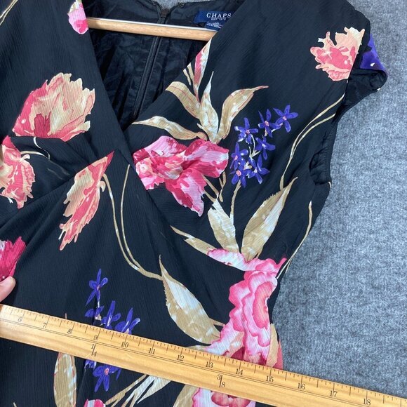 Chaps Fit 'n' Flare‎ Maxi Dress Womens 10 Black Floral Flowy - Picture 5 of 8